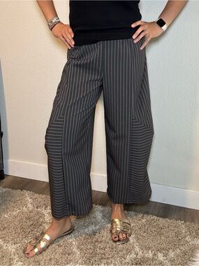 NWT XIAO Grey Pinstripe Relaxed Fit Pull On Pants size Small
